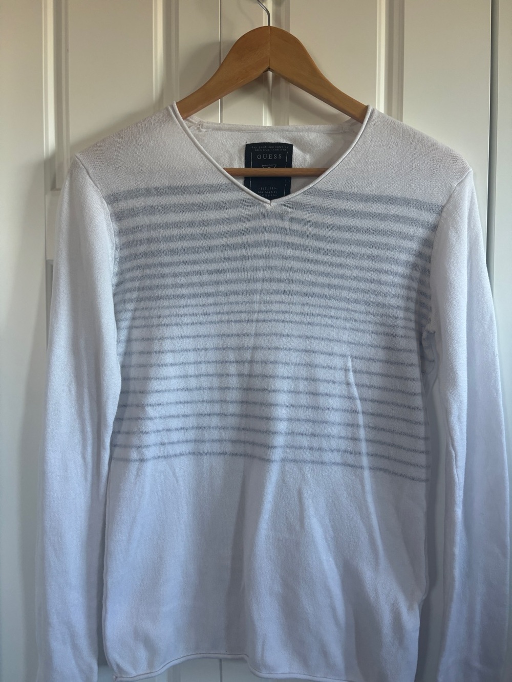 GUESS Long Sleeve V-Neck Striped Sweater